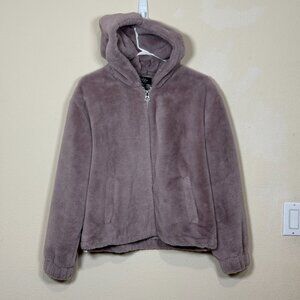 CoffeeShop Nordstrom coat jacket Light Pink Faux Fur Coat Jacket with Hood & Poc